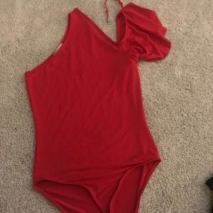 One Shoulder sleeved Off-the-Shoulder Onesie